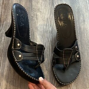 Vintage MIA Black Leather Heeled Mules 8 Sandals